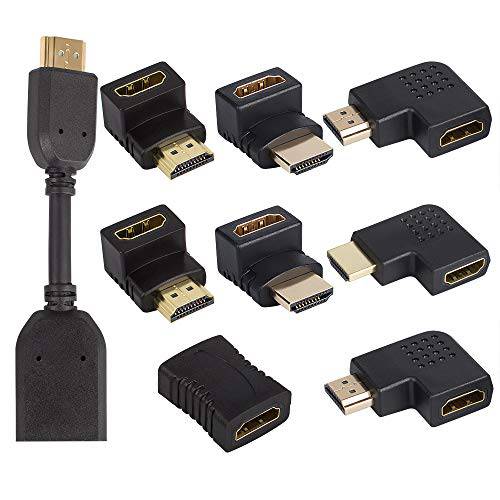 9 팩 HDMI 앵글드 어댑터, YuCool 90 and 270 도 버티컬 플랫 왼쪽 and 오른쪽 90 도 Male to Female 컨버터, 변환기 HDMI 확장기 and Female to Female Adapter-Gold 도금