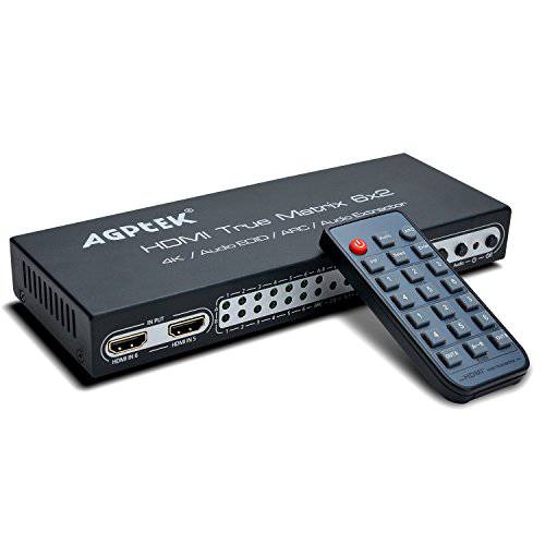 4K@30HZ 6X2 HDMI True 매트릭스 SPDIF 분배기 Arc/ PIP 기능| HDMI 오디오 분리기, 2.0CH/ 5.1CH/ ADV 오디오 모드| SPDIF or 3.5mm 헤드폰 오디오 출력