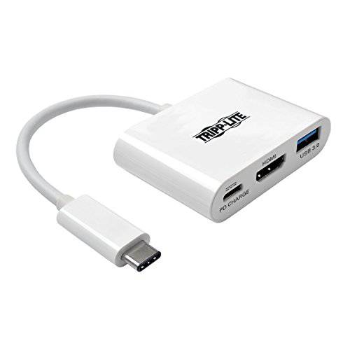 Tripp Lite USB C to HDMI 멀티포트 비디오 어댑터 컨버터, 변환기 1080p w/  USB-A 허브&  USB-C PD 충전, 썬더볼트 3 호환가능한, USB 타입 C,  USB-C, USB Type-C (U444-06N-HU-C),  화이트