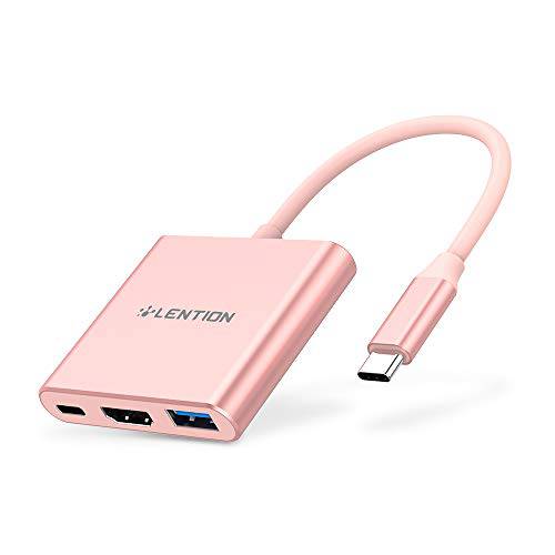 LENTION 3-in-1 USB C 허브 100W 타입 C 파워 Delivery, USB 3.0 and 4K HDMI 어댑터 호환가능한 2020-2016 맥북 프로 13/ 15/ 16, New Mac 에어/ 서피스, 크롬북, More (CB-C14, 로즈 골드)