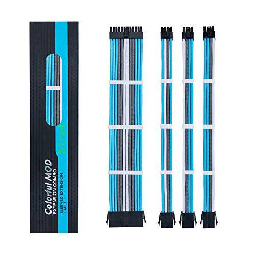 소프트 하드 파워 서플라이 Sleeved 케이블 PSU 연장 케이블 키트 18AWG ATX 24P+ EPS 8-P+ PCI-E8-P 커넥터 커스터마이징 모드 Braided 30cm Length Combs(Blue)
