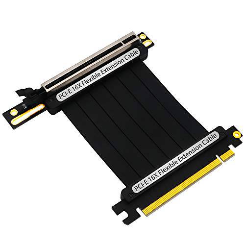 PCIe 라이저 케이블, PCI-E x16 3.0 확장기 라이저 케이블 200mm 그래픽 카드 3.3v/ 12v 파워 LED Updated Version(pcie 16X 90 도 케이블)