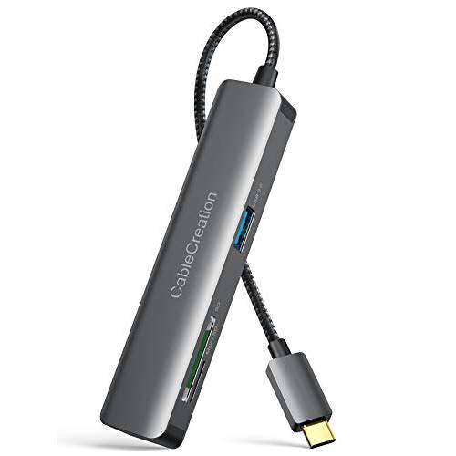 USB C 허브, CableCreation 멀티포트 USB-C 어댑터 5-in-1 (썬더볼트 3) HDMI 4K, 2 USB 3.0, SD/  마이크로 SD 카드 리더, 리더기 맥북 프로/  에어, 아이패드 프로, 서피스 북 2, XPS, Pixelbook, 알루미늄