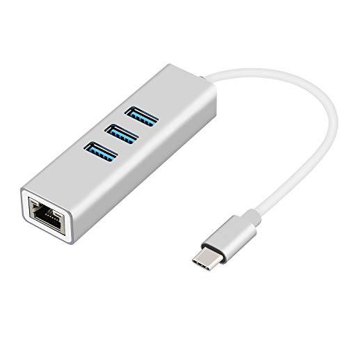 Sikaite USB-c 허브, 타입 C to 기가비트 이더넷 and 3 USB 3.0 어댑터, 알루미늄 휴대용 허브, RJ45 기가비트 이더넷 네트워크 어댑터, 컨버터, 변환기, 허브,  10/ 100/ 1000 Mbps 이더넷
