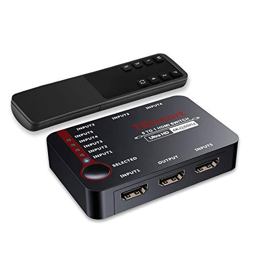 TESmart 5x1 HDMI 스위치 5 in 1 Out 4K@60Hz, HDMI분배기, 모니터분배기 CEC&  자동 변환 IR 리모컨, 5 포트 HDMI 셀렉터 호환가능한 HDTV DVD 엑스박스 PS4/ PS5 애플 Roku TV