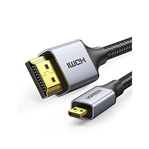 UGREEN 4K 마이크로 HDMI to HDMI 케이블 어댑터, Braided 마이크로 HDMI 케이블 4K 60Hz 지원 HDR 3D ARC 18Gbps 호환가능한 히어로 7 블랙 히어로 6 5 4 소니 A6000 A6300 카메라 니콘 B500 요가 3 프로 6FT