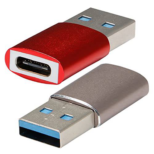 USB C Female to USB Male 어댑터 팩 of 2 Type-C to USB A 충전기 연결, USB to USBC 어댑터, 호환가능한 아이폰 11 12 미니 프로 맥스, 삼성 갤럭시 노트 10 20 S20 S21-Red+ 그레이