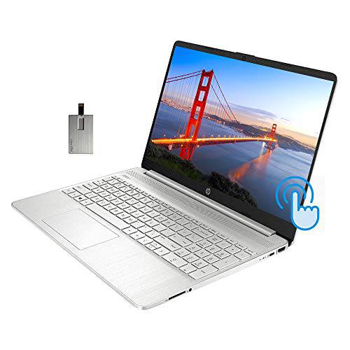 2021 HP 15.6 HD 터치스크린 노트북 컴퓨터, 10th 세대 Intel 코어 i3-1005G1, 8GB 램, 128GB SSD, Intel UHD 그래픽 620, HD 오디오, HD 웹캠, USB-C, 블루투스, Win 10, 실버, 32GB SnowBell USB 카드