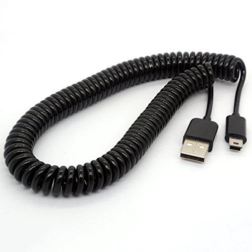 BSHTU 미니 USB 케이블 나선, 스파이럴 말린케이블 USB 2.0-A to Mini-B 5-Pin 데이터 동기화&  충전기 리드 Connector(3 미터)