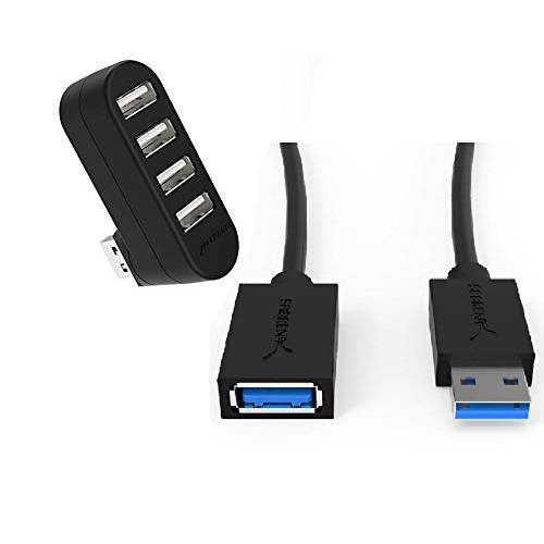 Sabrent 4-Port USB 2.0 허브 [90°/ 180° 도 회전가능]+ 22AWG 3 Feet USB 3.0 연장 케이블