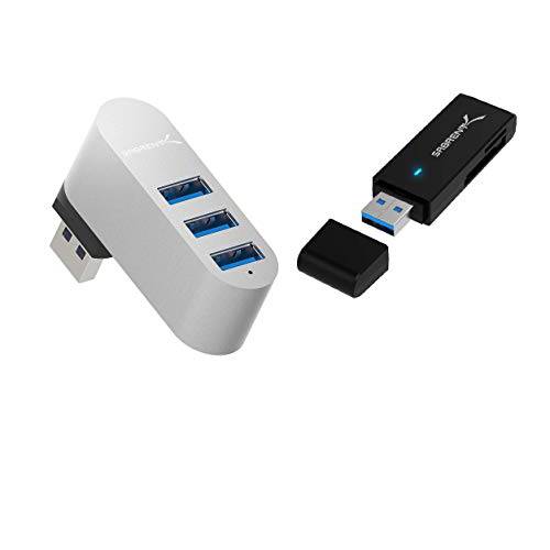 Sabrent 프리미엄 3-Port 알루미늄 미니 USB 3.0 허브+ USB 3.0 마이크로 SD and SD 카드 리더, 리더기
