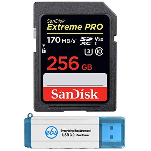 SanDisk 256GB SDXC SD 익스트림 프로 메모리 카드 Works 캐논 EOS 90D, M6 Mark II 디지털 카메라 Class 10 (SDSDXXY-256G-GN4IN) 번들,묶음 (1) Everything But 스트롬볼리 3.0 SD, 마이크로 카드 리더, 리더기