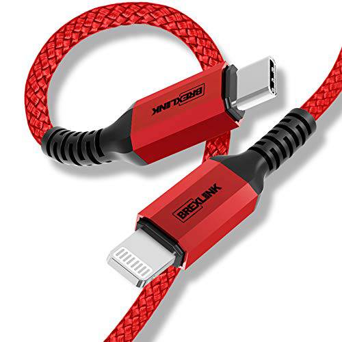 USB C to 라이트닝 Cable(10ft), BrexLink [MFi 인증된] 고속충전 지원 파워 Delivery, 나일론 Braided 케이블 호환가능한 폰 12/ 12 프로/ 11/ 11 프로/ 11 프로 맥스/ XS 맥스/ Xs/ XR/ X/ 8/ 8 플러스, 레드