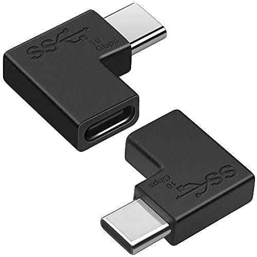 직각 USB C 어댑터 2 팩, Leizhan 90 도 USB C to USB Type-C Male to Female 어댑터 USB 3.1/ 10Gbps PD 100W 데이터 전송 오른쪽&  왼쪽 앵글드 커넥터 맥북 아이패드 프로 and USB-C 디바이스