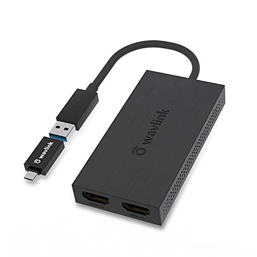 Wavlink USB 3.0 to 듀얼 HDMI 4K UHD 범용 비디오 그래픽 어댑터 지원 up to 6 모니터 디스플레이, 3840 X 2160@30Hz 외장 비디오 카드 어댑터 지원 윈도우, Mac, 크롬 OS, 리눅스