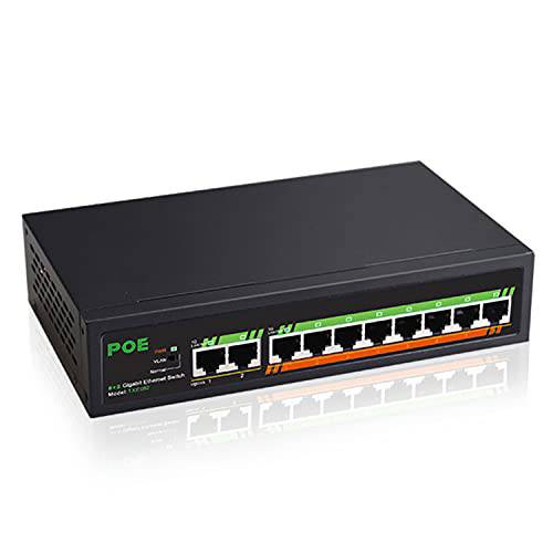 TEROW ROW005 10-Port 기가비트 PoE 스위치 이더넷 네트워크 스위치 플러그&  플레이 Unmanaged 이더넷 분배기 8 PoE 포트 120W, 802.3af Compliant, 견고한 메탈, 팬리스 하우징, 트래픽 최적화