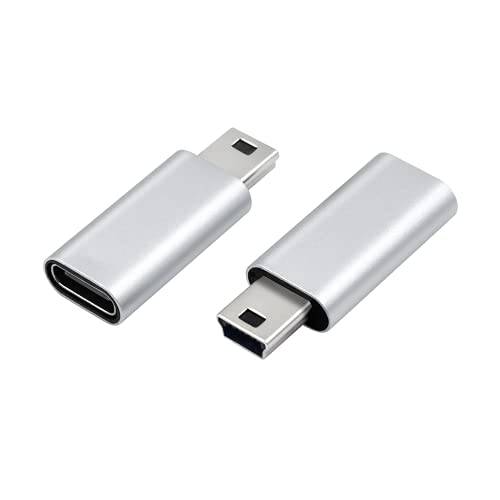 Duttek USB C to USB 미니 어댑터, 미니 USB 어댑터, USB C(Female) to 미니 USB Adapter(Male), USB 미니 to USB C 어댑터, 커넥터 호환가능한 MP3 플레이어, 컴퓨터, GPS, (실버) 2 팩