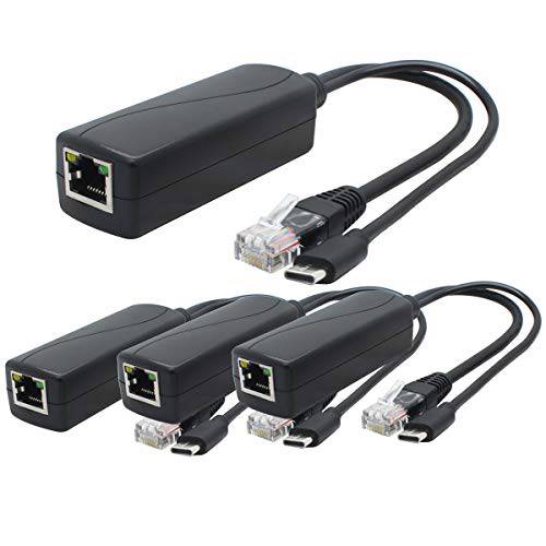 ANVISION 4-Pack 5V 기가비트 PoE 분배기, USB 타입 C, 48V to 5V 2.4A Adaper, IEEE 802.3af Compliant