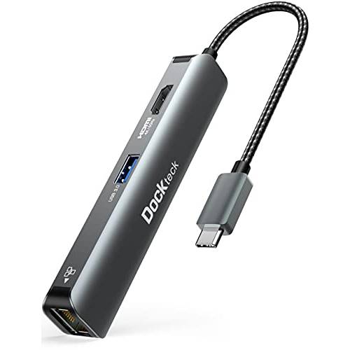 USB C 허브 4K 60Hz, Dockteck 5-in-1 USB C 허브 멀티포트 어댑터 HDMI, 3 USB 3.0 포트 and 기가비트 이더넷, 호환가능한 맥북 프로/  에어, 아이패드 프로 2018 2020, 서피스 고, XPS, Pixelbook
