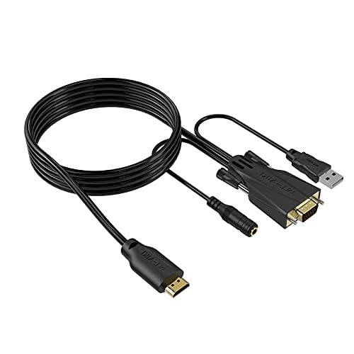 MT-VIKI HDMI to VGA 케이블 어댑터 3.5mm 오디오 케이블 1080P HD TV, 모니터, 프로젝터 (6ft)