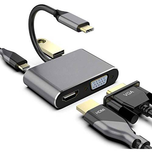 USB C to HDMI VGA 어댑터, USB3.1 타입 C 허브 to HDMI 4K+ VGA 1080P+ USB3.0+ USB C 충전 포트, USB C 디지털 AV 멀티포트 어댑터 맥북 프로/ 아이패드 프로/ 스위치/ 프로/ S8+/ S9+/ 프로젝터/ 모니터