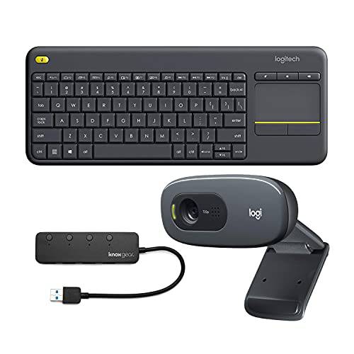 로지텍 K400 플러스 무선 터치 HTPC 키보드 PC 연결가능 TVs 로지텍 C270 웹캠 and Knox 기어 USB 허브 번들,묶음 (3 아이템)