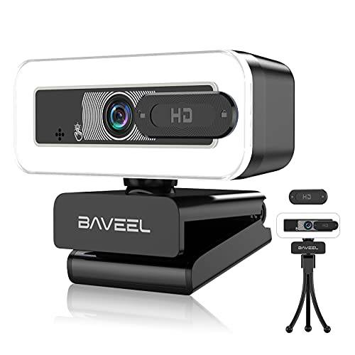 2K 울트라 HD 웹캠 Dual-Microphone, BAVEEL 1s 고속 오토 Fixed-Focus 스트리밍 웹캠 3-Level 조절가능 링 Light，Plug and 플레이, 110°Wide-Angle 웹 카메라 줌, 스카이프, 라이브 스트리밍.