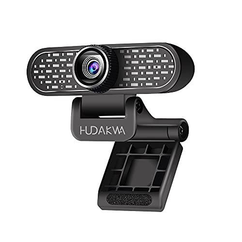 HUDAKWA 웹캠 마이크,마이크로폰 2K HD 웹 카메라 USB 웹캠 플러그 and 플레이, 스트리밍 카메라 줌/ 스카이프/ 팀/ OBS, PC 게이밍 and 비디오 통화 호환가능한 노트북, 데스크탑