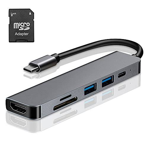 BENBOAR USB C 허브, 6 in 1 탈부착 스테이션 호환가능 맥북 and Windows(HDMI, USB-C 데이터 전송, SD/ TF 리더, 리더기, USB 3.0, USB 2.0)(with MicroSD-Adapter)