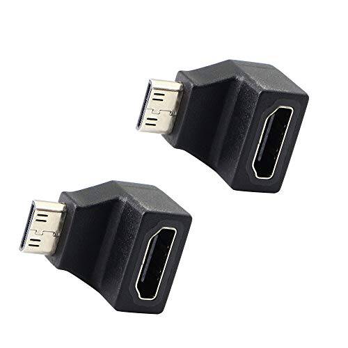 미니 HDMI 어댑터, 오른쪽 앵글 90 도 미니 HDMI to 스탠다드 HDMI 커넥터 지원 4K 1080P, YOUCHENG 카메라, 컴퓨터, Projectors（2-Pack）