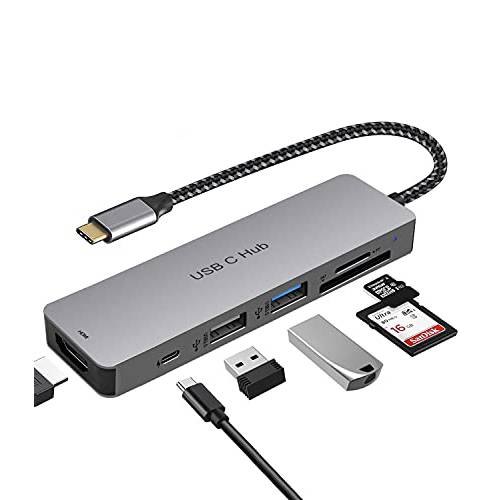 USB C 허브 6 in 1 타입 C 동글, USB C Multi-Port 어댑터, USB C 허브 적용가능한 맥북 프로 and More 타입 C 디바이스 (HDMI 4K@30Hz SD/ TF 카드 리더, 리더기 USB C 100W PD)
