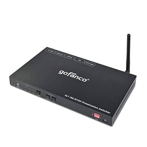 gofanco 18G 4x1 HDMI 2.0 무선 BYOD Presentation 스위치  (miracast/ Airplay, 1x USB-C, 2X HDMI 입력) 4K @60Hz, HDR10, HDCP 2.2-2X USB-A/ B 노트북 아이폰 아이패드 스위치ER and 리시버