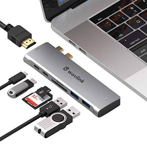 WAVLINK USB C 허브, 어댑터 맥북 프로 USB HDMI 어댑터 멀티포트 맥북 프로/ 에어 4K HDMI 포트, 2 USB 3.0, TF/ SD 카드 리더, 리더기, USB-C 100W PD and 썬더볼트 3