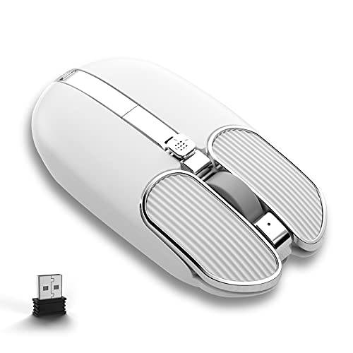 무선 마우스 4 버튼 2.4Ghz 연결 USB 리시버 무소음 클릭 조절가능 DPI 프로그래밍가능 버튼 인체공학 충전식 컴퓨터 PC Mac 노트북 윈도우 태블릿, 태블릿PC 오피스 Use(White)