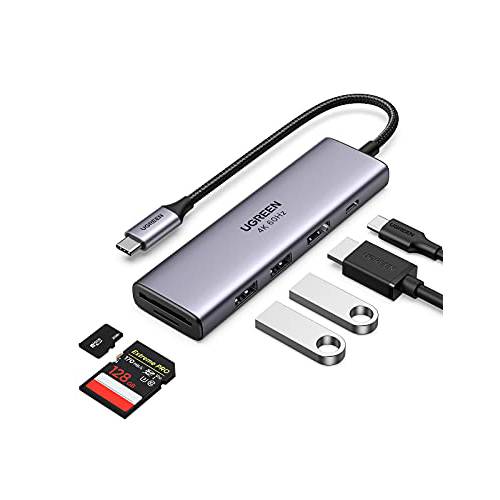 UGREEN USB C 허브, 타입 C 동글 4K 60Hz, 6 in 1 USB C 어댑터 4K HDMI USB3.0 SD/ TF 카드 리더, 리더기 100W PD 호환가능한 맥북 프로 에어 HP XPS 요가 크롬북 서피스 고 and More