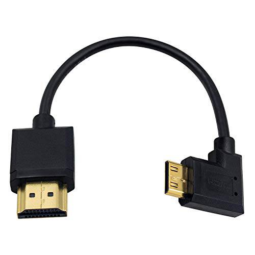 Duttek 미니 HDMI to 스탠다드 HDMI 케이블, HDMI to 미니 HDMI 케이블, Ultra-Thin 왼쪽 앵글드 90 도 미니 HDMI Male to HDMI Male 케이블 지원 4K 울트라 HD, 1080p, 3D(HDMI 2.0) (15cm/ 6 인치)
