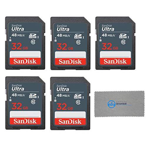 SanDisk 32GB 울트라 SD 메모리 카드 (5 팩) SDHC UHS-I 카드 Class 10 (SDSDUNB-032G-GN3IN) 번들,묶음 1 Everything But 스트롬볼리 극세사 천