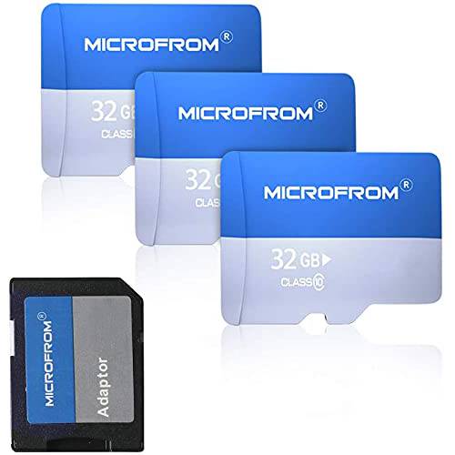 MICROFROM 32GBX3 SD 카드 FAT32 SD 카드 어댑터포함, 플래시 메모리 카드 고속 TF 카드 86MB/ S, UHS-1, C10, V30, U1 FAT32(32GB 3 팩)
