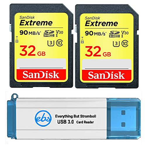 SanDisk 익스트림 32 GB SD 카드 (2 팩) 스피드 Class 10 UHS-1 U3 C10 4K 32G SDHC 메모리 카드 호환가능한 디지털 카메라, 컴퓨터, 트레일 카메라