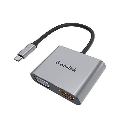 WAVLINK USB-C to HDMI VGA 어댑터, 썬더볼트 3 호환가능한, 타입 C to 듀얼 VGA HDMI 컨버터, 변환기 맥북 프로/ 에어, 아이패드 프로, 호환가능한 Mac OS 아이패드 OS 윈도우 안드로이드 리눅스