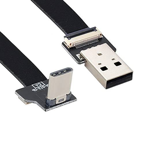 Cablecc Up 다운 앵글드 USB 2.0 Type-A Male to USB-C Type-C Male 데이터 플랫 슬림 FPC 케이블 FPV&  디스크&  폰 100cm