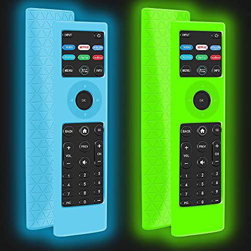 2pack 보호 케이스 Vizio xrt140 범용 스마트 리모컨 컨트롤, XRT140 Watchfree 리모컨 교체용 충격방지 배터리 후면 실리콘 커버 홀더 슬리브 보호 Skin-Glowgreen Glowblue