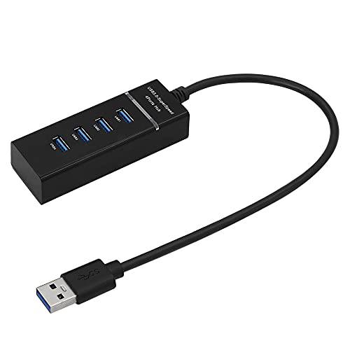 USB 분배기 QIANRENON 4-Port USB 3.0 허브 분배기 5Gbps USB 데이터 허브 4 in 1 LED 표시 윈도우 PC, Mac, 서피스 프로, 노트북, 프린터, 30cm, 블랙