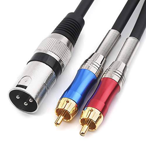 DISINO 듀얼 RCA to XLR Male Y 분배기 패치 케이블, 언밸런스드 2 RCA/ Phono 플러그 to 1 XLR 분배기 복사기 리드 Y-Cable 어댑터 -1.6feet/ 50cm