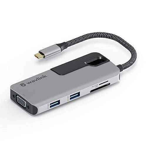 USB C 허브 HDMI 어댑터, WAVLINK 7-in-1 USB C 미니 탈부착 Sations 4K USB C to HDMI VGA 허브, 파워 Delivery, USB 3.0, 허브 동글 호환가능한 맥북 프로, XPS, 아이패드 프로, More 타입 C 디바이스
