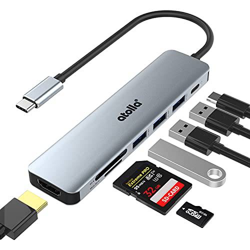 USB C 허브, atolla 7-in-1 USB C 어댑터 4K USB C to HDMI, 100W 파워 Delivery 포트, 3 USB 3.0 포트, SD/ TF 카드 리더, 리더기, USB C 도크 맥북 프로 (썬더볼트 3)& Other USB Type-C 노트북
