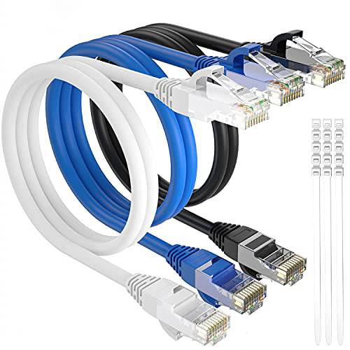 Cat6 랜선, 랜 케이블 3 Feet/ 3 팩, Adoreen 패치 Cable(0.6ft to 25ft), 고양이 6 고속 네트워크 랜 UTP RJ45 인터넷 케이블, Ether 케이블 15 pcs Ties-3ft(0.92m)