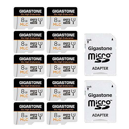Gigastone 8GB 10-Pack MLC 마이크로 SD 카드, 10x 하이 지구력 풀 HD 비디오 레코딩, 세큐리티 캠,  블랙박스, 감시 호환가능한 90MB/ S, U1 C10