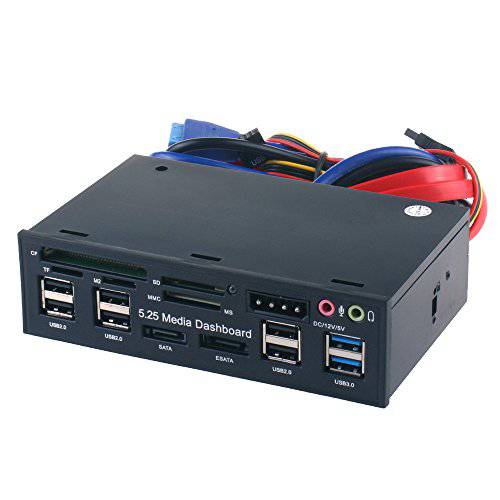 SIDAKE 5.25 인치 PC 다기능 대쉬보드 미디어 전면 패널 오디오, SATA e-SATA 듀얼 USB 3.0 6 포트 USB 2.0 Five-in-ONE 카드 리더, 리더기 (SD/ MMC/ CF/ MS/ TF/ M2)