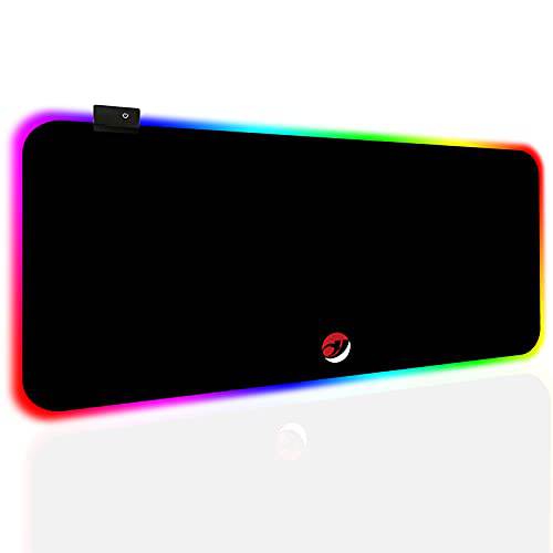 NJHX RGB 게이밍 마우스 패드, XL 라지 Extended 소프트 Led 마우스 패드 11 라이트닝 모드, 터치 컨트롤 방수 천 서피스 Anti-Slip 러버 베이스 라지 컴퓨터 키보드 마우스 Mat(31.5x11.8In)